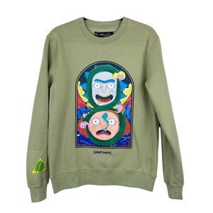 NWT Rick and Morty Pullover Sweatshirt Sz S Olive Green Cartoon Hip Hop Street